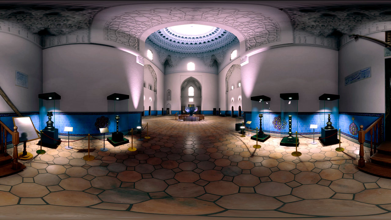 There is a sacred water bowl in the center of the main hall.